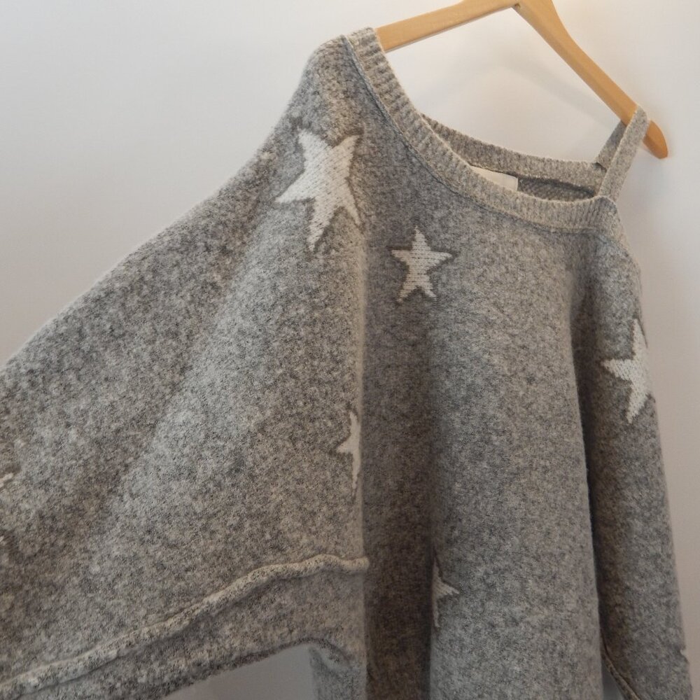Vintage Havana white Star Cold Shoulder Gray Sweater Womans - Picture 5 of 7